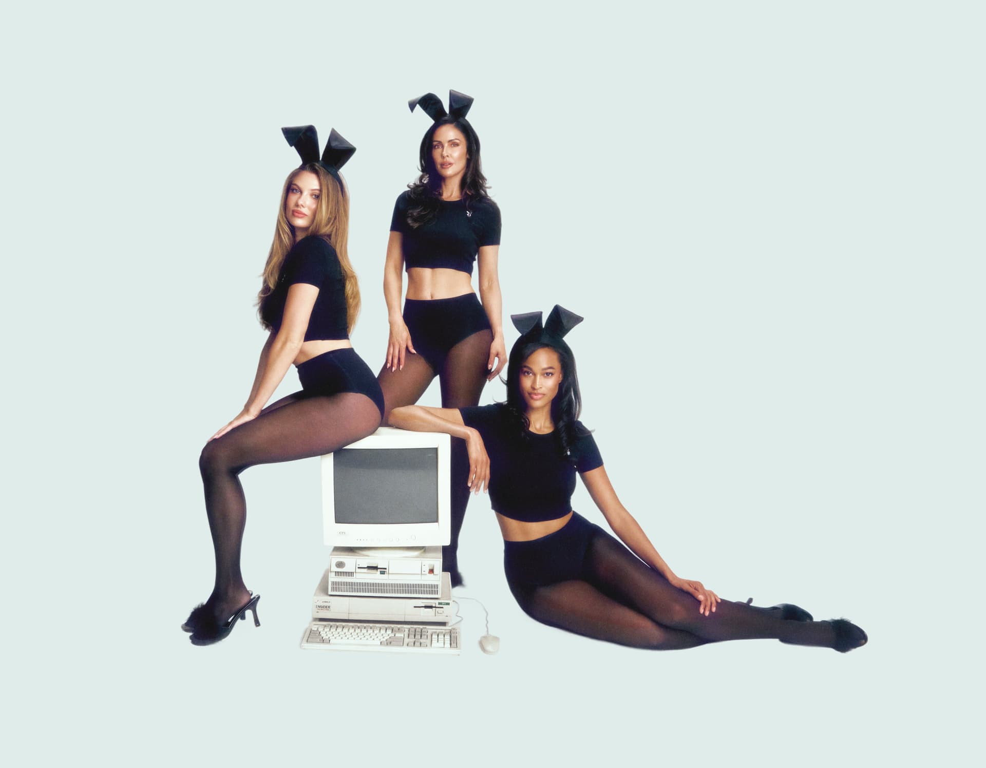 Models with vintage computer